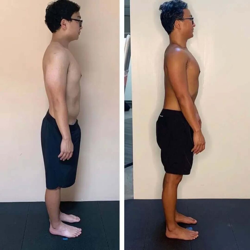 Danh Tran from Garden Grove Biomechanics showing his postural correction results from Functional Patterns lateral view